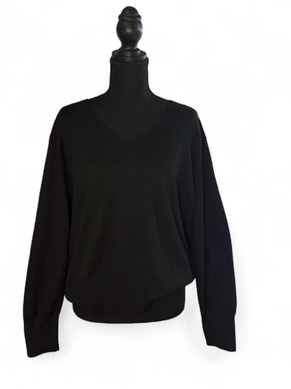 A New Day Black Deep V-Neck Sweater Size XXL Classic Lightweight Knit Top